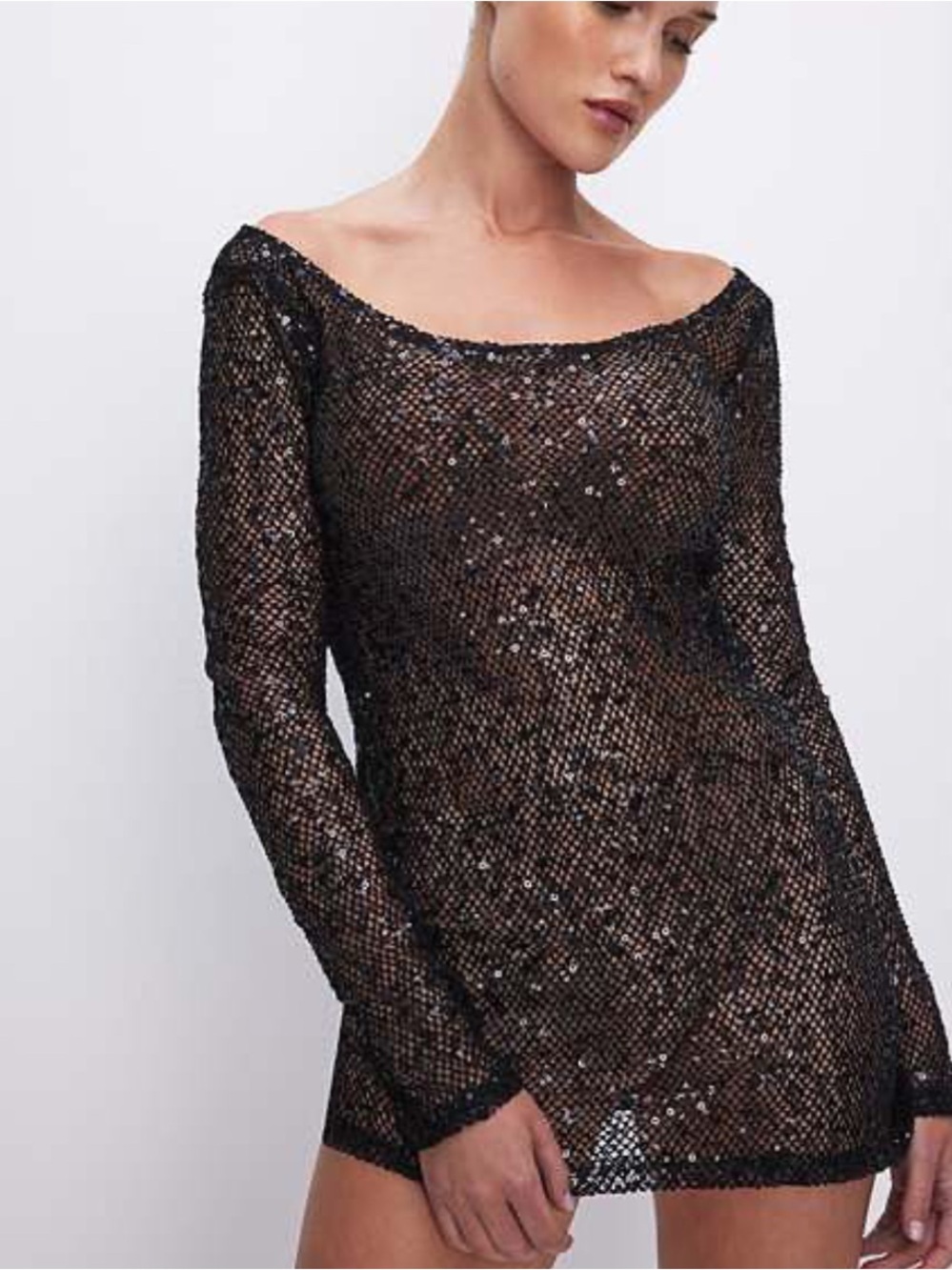 Good American Black Sequin Mesh Mini Dress